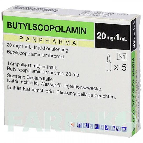 БУТИЛСКОПОЛАМИН (BUTYLSCOPOLAMIN) 20 мг/1 мл раствор 5x1 мл - Бутилскополамин PANPHARMA