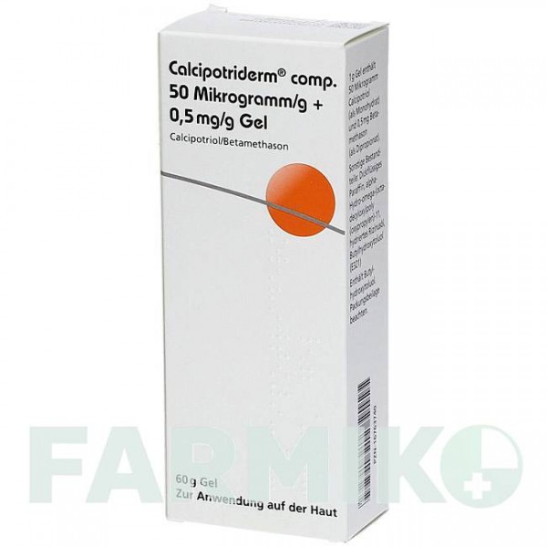 КАЛЬЦИПОТРИДЕРМ (CALCIPOTRIDERM) 50 мкг/г + 0,5 мг/г гель 60 г - Кальципотриол, Бетаметазон DERMAPHARM