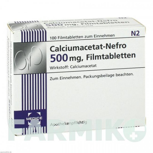 КАЛЬЦИУМАЦЕТАТ НЕФРО (CALCIUMACETAT NEFRO) 500 мг таблетки 100 шт - Кальция ацетат MEDICE PUTTER