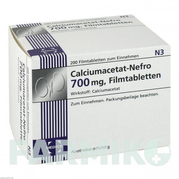 КАЛЬЦИУМАЦЕТАТ НЕФРО (CALCIUMACETAT NEFRO) 700 мг таблетки 200 шт - Кальция ацетат MEDICE PUTTER