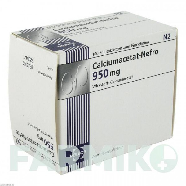 КАЛЬЦИУМАЦЕТАТ НЕФРО (CALCIUMACETAT NEFRO) 950 мг таблетки 100 шт - Кальция ацетат MEDICE PUTTER