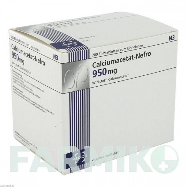 КАЛЬЦИУМАЦЕТАТ НЕФРО (CALCIUMACETAT NEFRO) 950 мг таблетки 200 шт - Кальция ацетат MEDICE PUTTER
