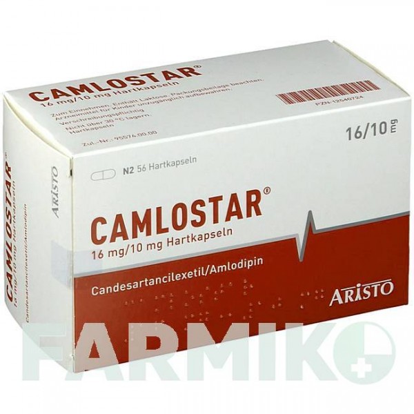 КАМЛОСТАР (CAMLOSTAR) 16 мг/10 мг капсули 56 шт - Кандесартан, Амлодипін ARISTO PHARMA