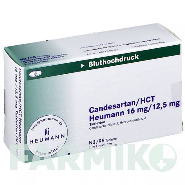 КАНДЕСАРТАН (CANDESARTAN) 16 мг/12,5 мг таблетки 98 шт - Кандесартан, Гидрохлоротиазид HEUMANN PHARMA
