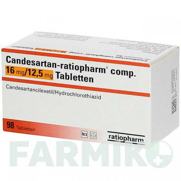 КАНДЕСАРТАН (CANDESARTAN) 16 мг/12,5 мг таблетки 98 шт - Кандесартан, Гідрохлоротіазид RATIOPHARM