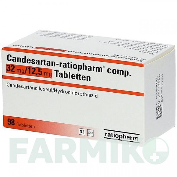 КАНДЕСАРТАН (CANDESARTAN) 32 мг/12,5 мг таблетки 98 шт - Кандесартан, Гідрохлоротіазид RATIOPHARM
