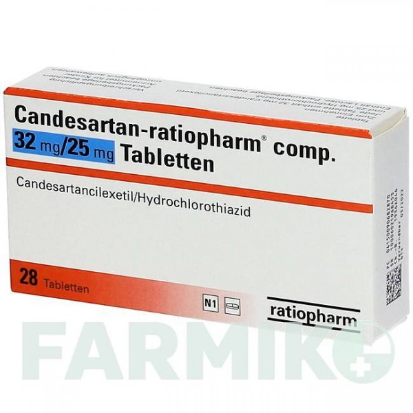 КАНДЕСАРТАН (CANDESARTAN) 32 мг/25 мг таблетки 28 шт - Кандесартан, Гідрохлоротіазид RATIOPHARM