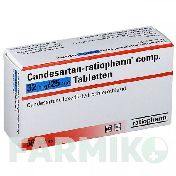 КАНДЕСАРТАН (CANDESARTAN) 32 мг/25 мг таблетки 56 шт - Кандесартан, Гідрохлоротіазид RATIOPHARM