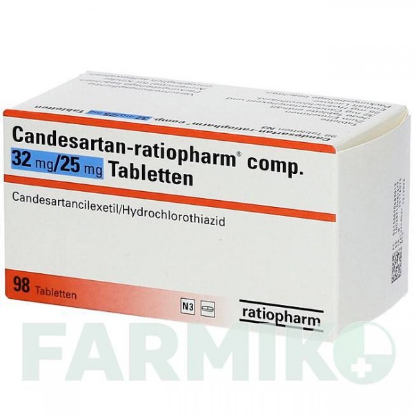 КАНДЕСАРТАН (CANDESARTAN) 32 мг/25 мг таблетки 98 шт - Кандесартан, Гідрохлоротіазид RATIOPHARM