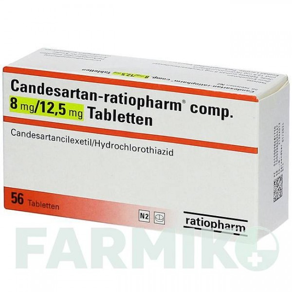 КАНДЕСАРТАН (CANDESARTAN) 8 мг/12,5 мг таблетки 56 шт - Кандесартан, Гідрохлоротіазид RATIOPHARM