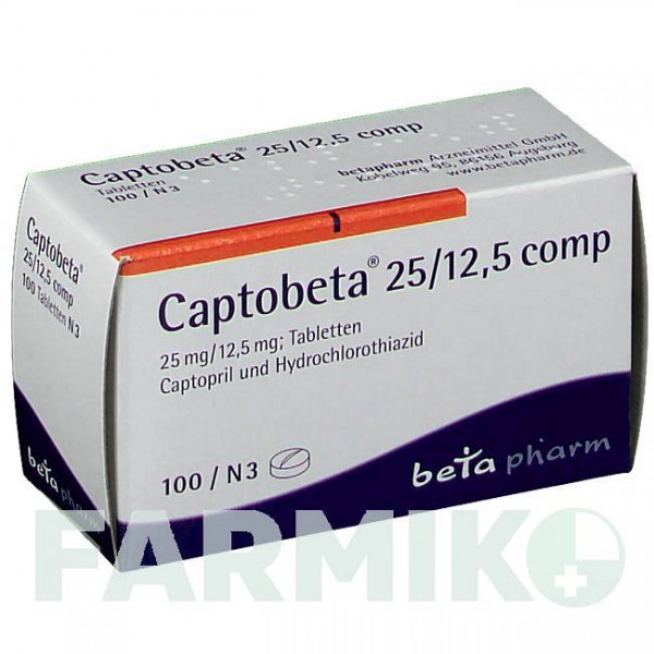 КАПТОБЕТА (CAPTOBETA) 25/12,5 таблетки 100 шт - Каптоприл, Гідрохлоротіазид BETAPHARM
