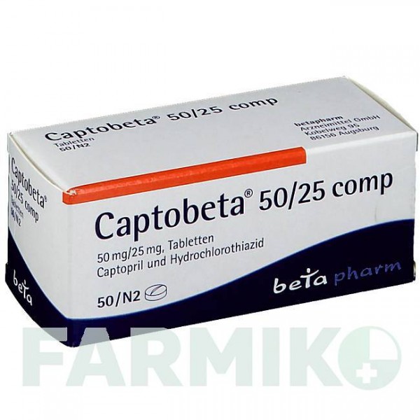 КАПТОБЕТА (CAPTOBETA) 50/25 таблетки 50 шт - Каптоприл, Гідрохлоротіазид BETAPHARM