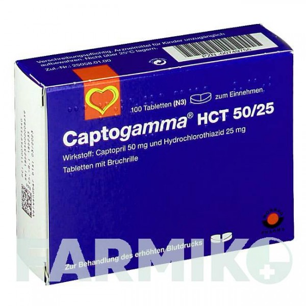 КАПТОГАММА (CAPTOGAMMA) 50/25 таблетки 100 шт - Каптоприл, Гідрохлоротіазид AAA - PHARMA