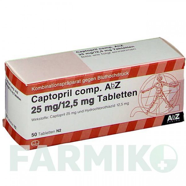 КАПТОПРИЛ (CAPTOPRIL) 25 мг/12,5 мг таблетки 50 шт - Каптоприл, Гідрохлоротіазид ABZ PHARMA