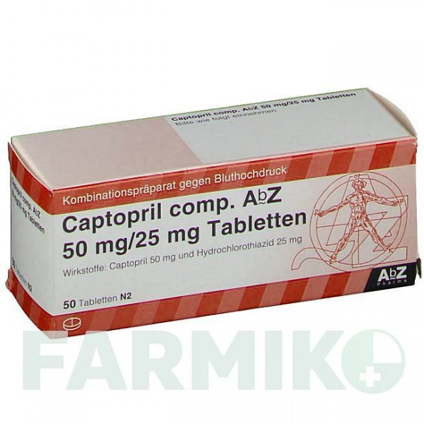 КАПТОПРИЛ (CAPTOPRIL) 50 мг/25 мг таблетки 50 шт - Каптоприл, Гідрохлоротіазид ABZ PHARMA