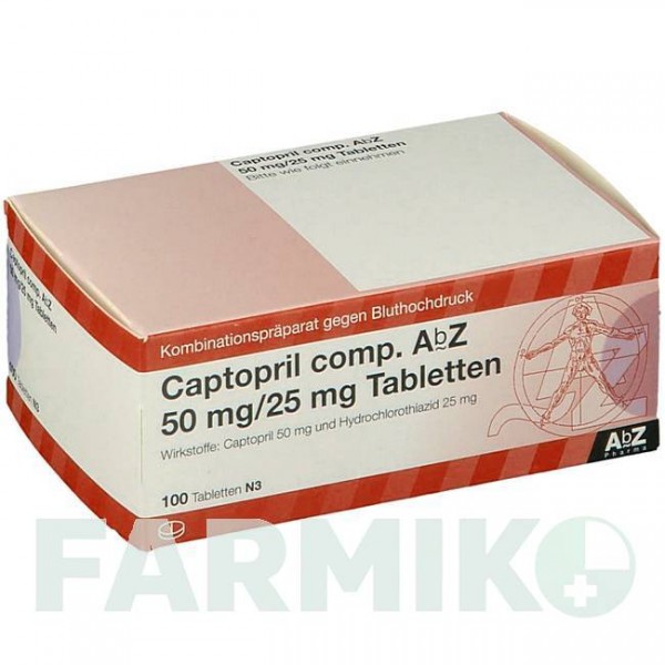 КАПТОПРИЛ (CAPTOPRIL) 50 мг/25 мг таблетки 100 шт - Каптоприл, Гідрохлоротіазид ABZ PHARMA