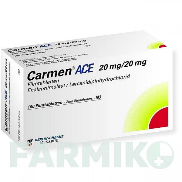 КАРМЕН ЕЙС (CARMEN ACE) 20 мг/20 мг таблетки 100 шт - Еналаприл, Лерканідипін BERLIN-CHEMIE