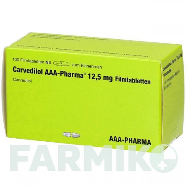 КАРВЕДИЛОЛ (CARVEDILOL) 12,5 таблетки 100 шт - Карведилол AAA - PHARMA