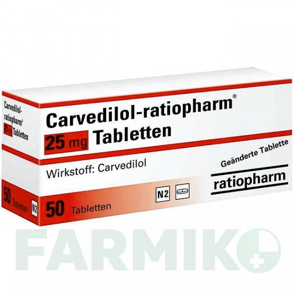 КАРВЕДИЛОЛ (CARVEDILOL) 25 мг таблетки 50 шт - Карведилол RATIOPHARM