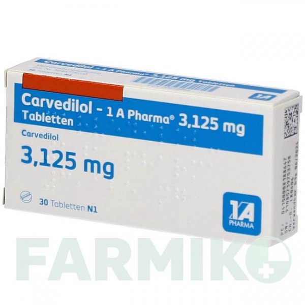 КАРВЕДИЛОЛ (CARVEDILOL) 3,125 мг таблетки 30 шт - Карведилол 1 A PHARMA