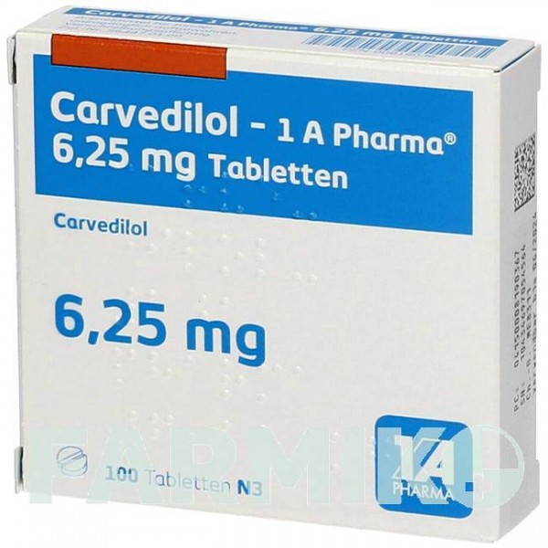 КАРВЕДИЛОЛ (CARVEDILOL) 6,25 мг таблетки 100 шт - Карведилол 1 A PHARMA