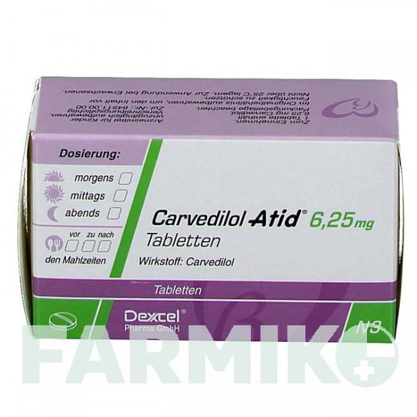 КАРВЕДИЛОЛ (CARVEDILOL) 6,25 мг таблетки 50 шт - Карведилол DEXCEL PHARMA