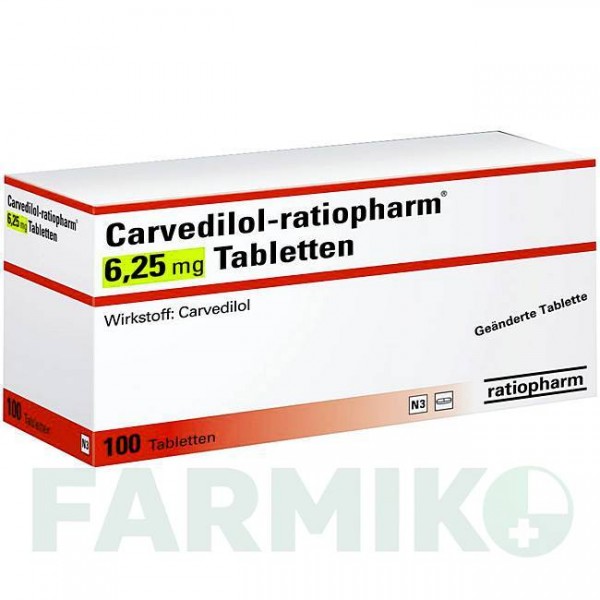 КАРВЕДИЛОЛ (CARVEDILOL) 6,25 мг таблетки 100 шт - Карведилол RATIOPHARM