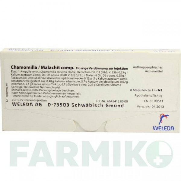 ХАМОМИЛЛА МАЛАХИТ (CHAMOMILLA MALACHIT) ампулы 8x1 мл - Гомеопатия WELEDA