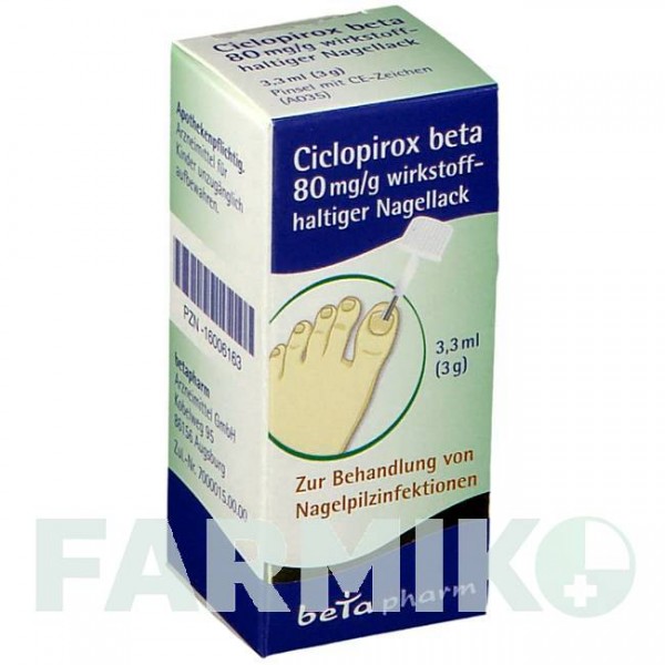 ЦИКЛОПИРОКС (CICLOPIROX) 80 мг/г лак 3,3 мл - Циклопирокс BETAPHARM
