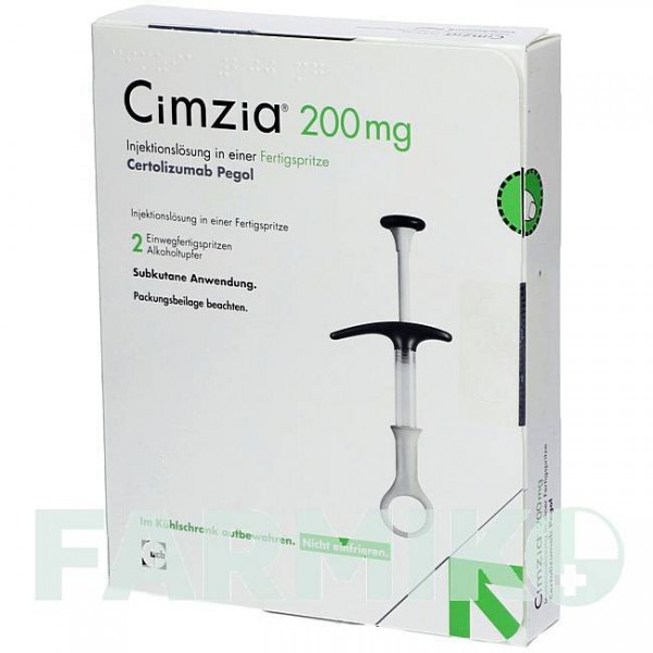 ЦИМЗІЯ (CIMZIA) 200 мг розчин 1x2 шт - Цертолізумаб пегол UCB PHARMA