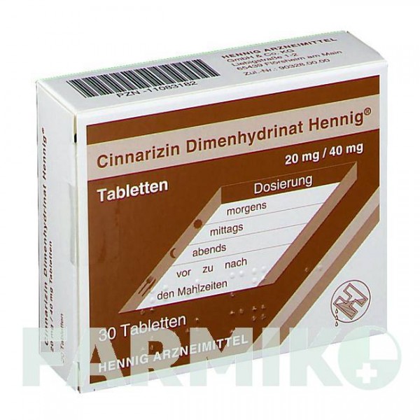 ЦИННАРИЗИН (CINNARIZIN) 20 мг/40 мг таблетки 30 шт - Цинаризин, Дименгідринат HENNIG
