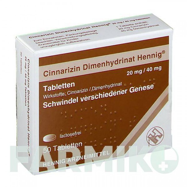 ЦИННАРИЗИН (CINNARIZIN) 20 мг/40 мг таблетки 50 шт - Цинаризин, Дименгідринат HENNIG