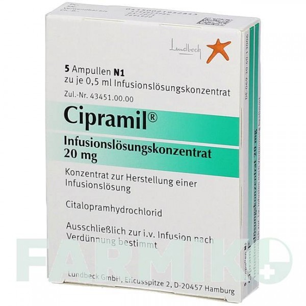 ЦИПРАМИЛ (CIPRAMIL) 20 мг концентрат 5x0,5 мл - Циталопрам LUNDBECK