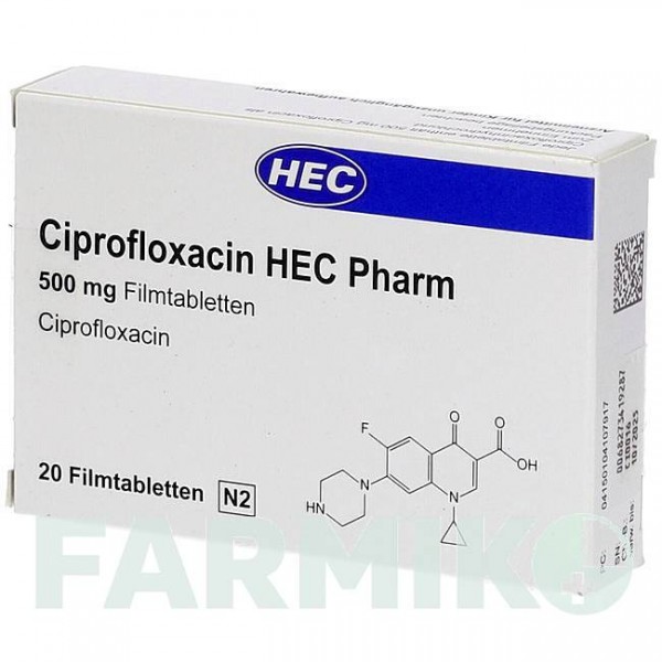 ЦИПРОФЛОКСАЦИН (CIPROFLOXACIN) 500 мг таблетки 20 шт - Ципрофлоксацин HEC PHARM