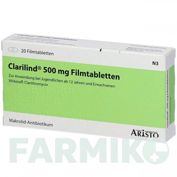 КЛАРИЛИНД (CLARILIND) 500 мг таблетки 20 шт - Кларитромицин ARISTO PHARMA
