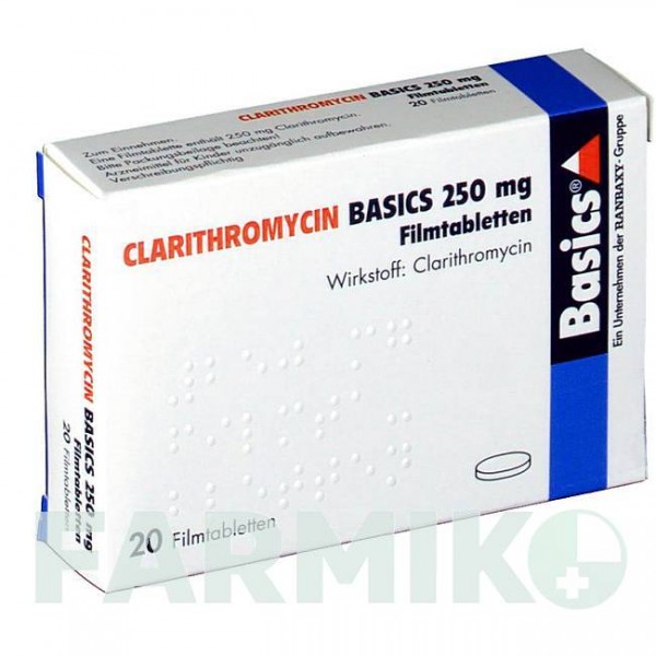 КЛАРИТРОМИЦИН (CLARITHROMYCIN) 250 мг таблетки 12 шт - Кларитромицин BASICS