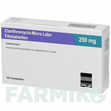 КЛАРИТРОМІЦИН (CLARITHROMYCIN) 250 мг таблетки 10 шт - Кларитроміцин MICRO LABS