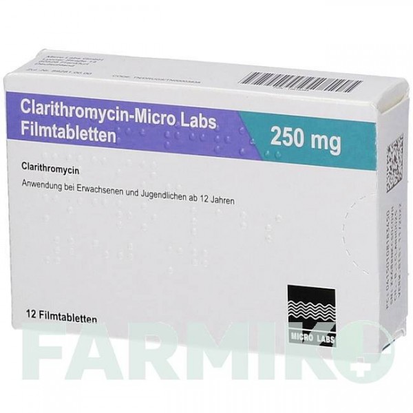 КЛАРИТРОМІЦИН (CLARITHROMYCIN) 250 мг таблетки 12 шт - Кларитроміцин MICRO LABS