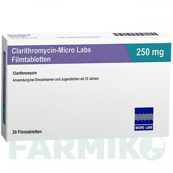 КЛАРИТРОМІЦИН (CLARITHROMYCIN) 250 мг таблетки 20 шт - Кларитроміцин MICRO LABS