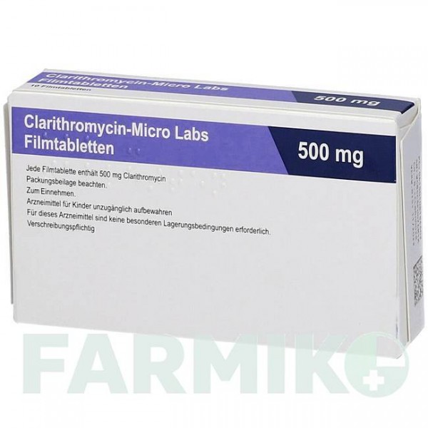 КЛАРИТРОМІЦИН (CLARITHROMYCIN) 500 мг таблетки 10 шт - Кларитроміцин MICRO LABS