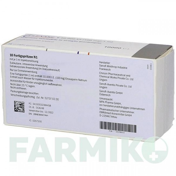 КЛЕКСАН (CLEXANE) 10000 МО 100 мг/мл розчин 10 шт - Еноксапарин EMRA-MED