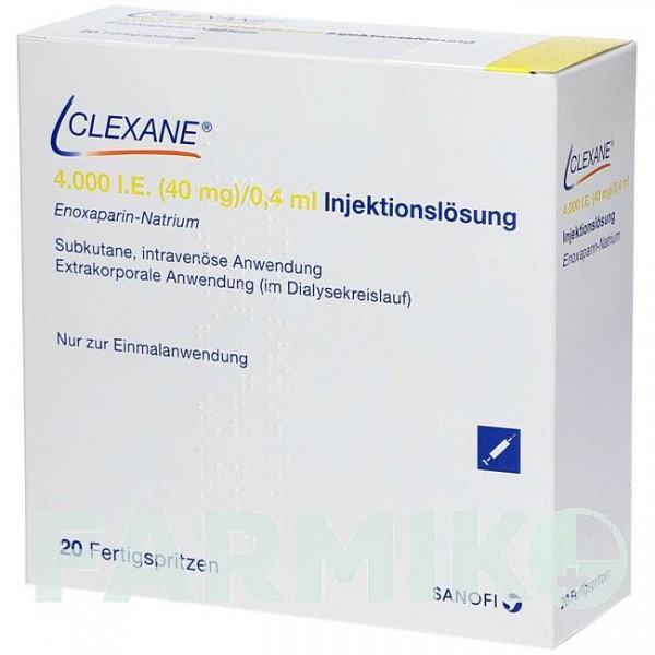 КЛЕКСАН (CLEXANE) 4000 МО 40 мг/0,4 мл розчин 20 шт - Еноксапарин DOCPHARM