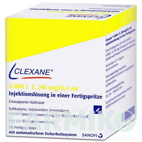 КЛЕКСАН (CLEXANE) 4000 МЕ 40 мг/0,4 мл раствор 10 шт - Эноксапарин SANOFI