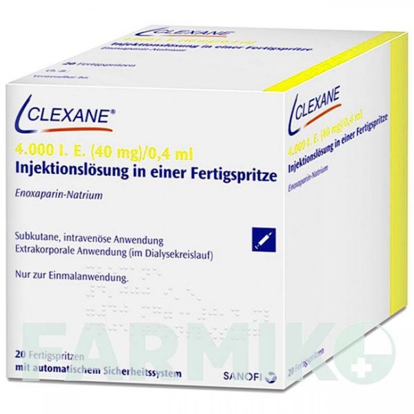 КЛЕКСАН (CLEXANE) 4000 МЕ 40 мг/0,4 мл раствор 20 шт - Эноксапарин SANOFI