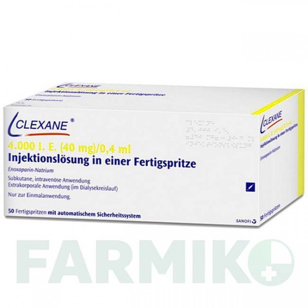 КЛЕКСАН (CLEXANE) 4000 МЕ 40 мг/0,4 мл раствор 50 шт - Эноксапарин SANOFI