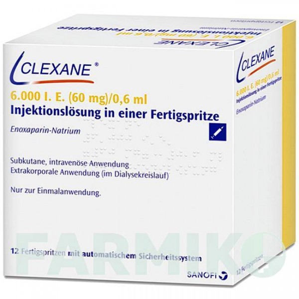 КЛЕКСАН (CLEXANE) 6000 МО 60 мг/0,6 мл розчин 12 шт - Еноксапарин SANOFI