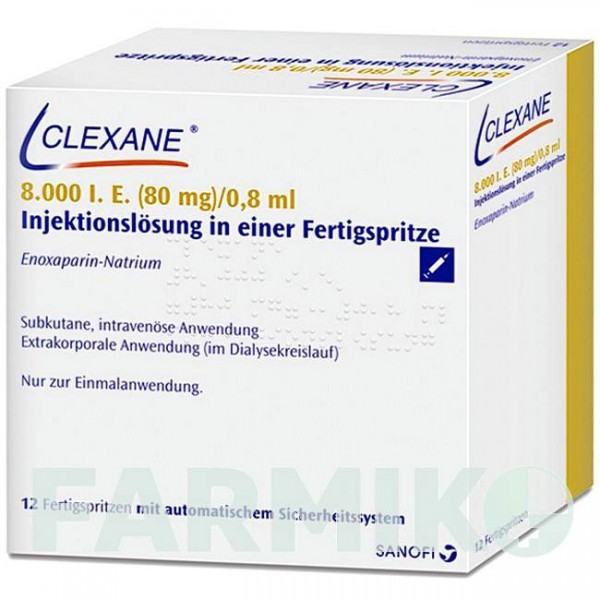 КЛЕКСАН (CLEXANE) 8000 МО 80 мг/0,8 мл розчин 12 шт - Еноксапарин SANOFI