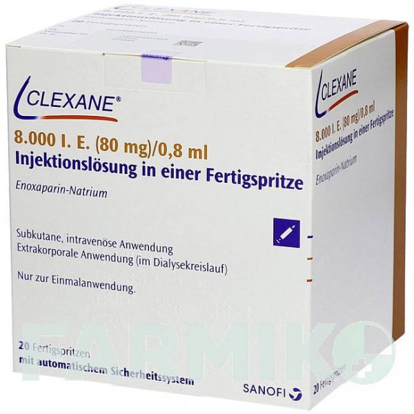 КЛЕКСАН (CLEXANE) 8000 МЕ 80 мг/0,8 мл раствор 20 шт - Эноксапарин SANOFI