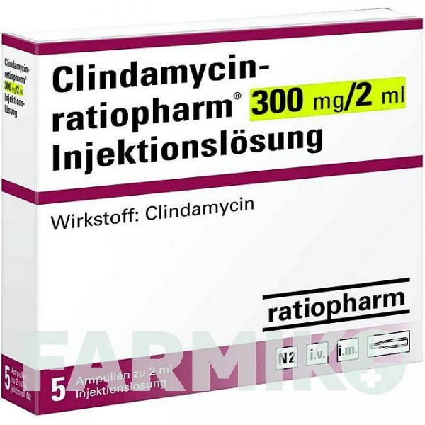 КЛІНДАМІЦИН (CLINDAMYCIN) 300 мг/2 мл ампули 5 шт - Кліндаміцин RATIOPHARM
