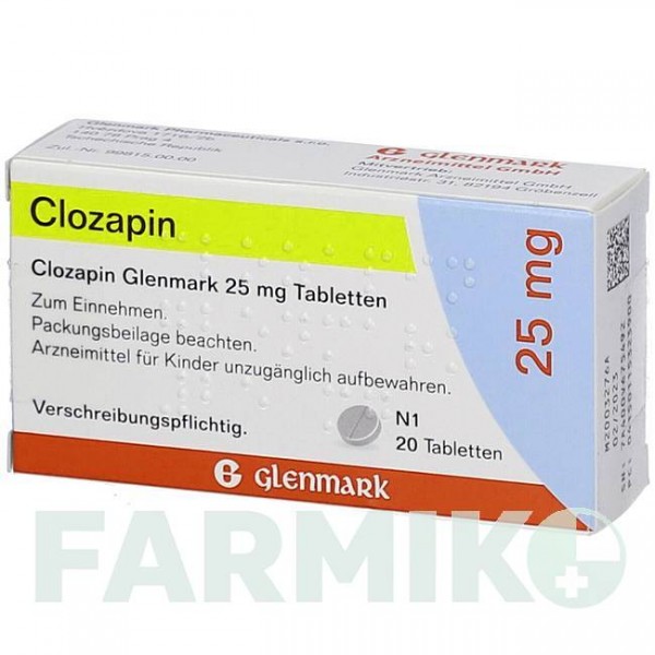КЛОЗАПИН (CLOZAPIN) 25 мг таблетки 20 шт - Клозапин GLENMARK